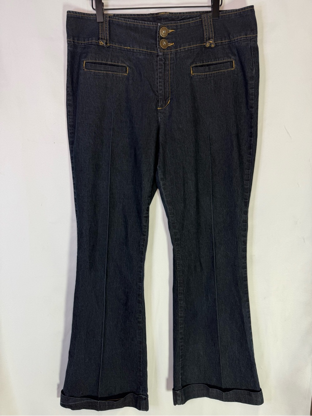 Bisou Bisou - Dark Wash Women’s Jeans Tailored Flare Double Button - Size 16